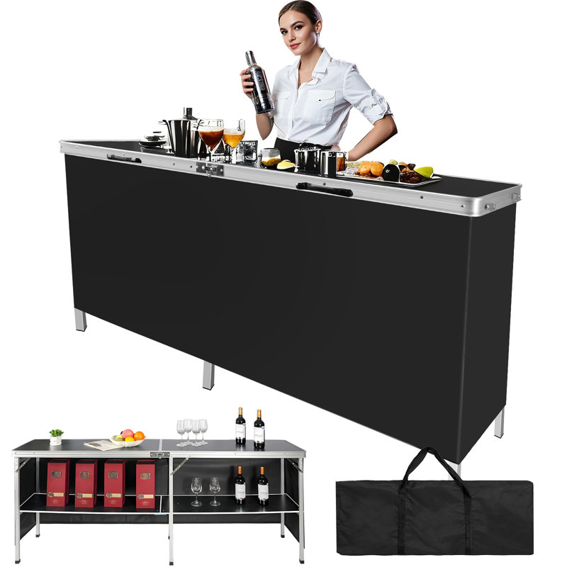 Station de table mobile pliante portable 78 "avec jupe et sac Oxford noir Massive