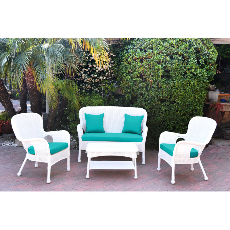 Bellas 4 Piece Sofa Set with Cushions, Turquoise, White