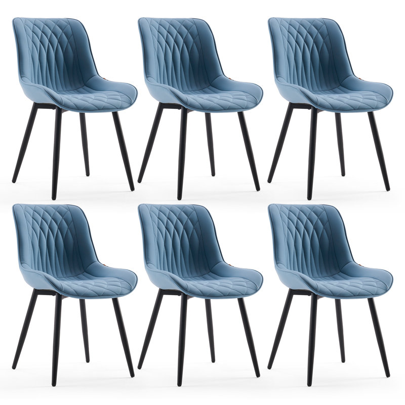 Modern Dining Chairs Faux Leather Upholstered Kitchen Chairs Side Chair With Metal Legs, Blue