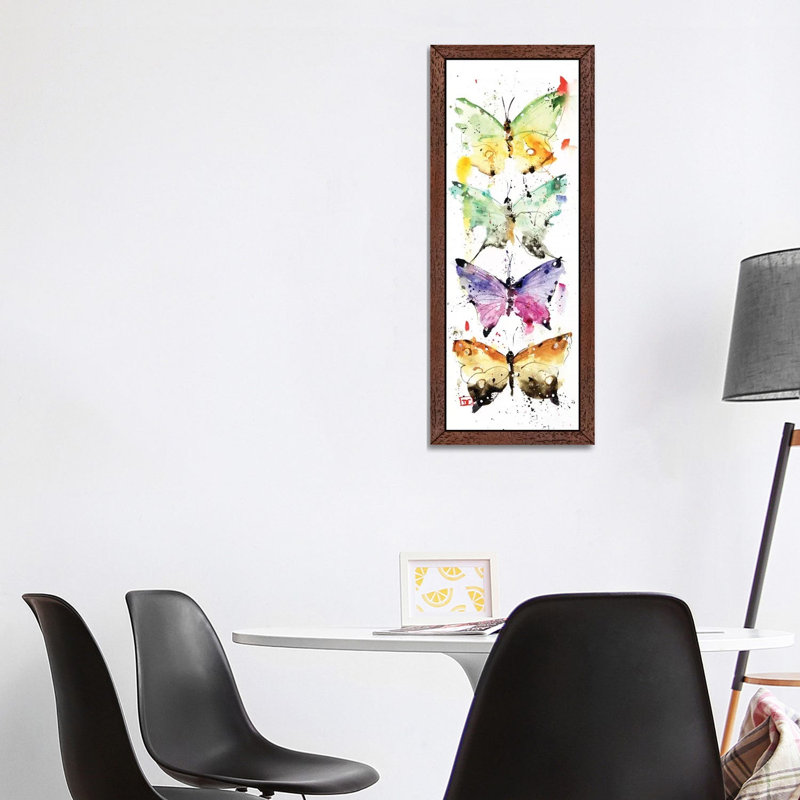 4 Butterflies by Dean Crouser - Floater Frame Panoramic Painting on Canvas, Brown, 30.48 cm H x 91.44 cm W