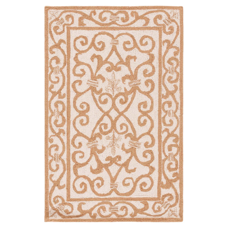 Bissette Hand Hooked Wool Pile Oriental Rug, Rectangle 2'9" x 4'9"