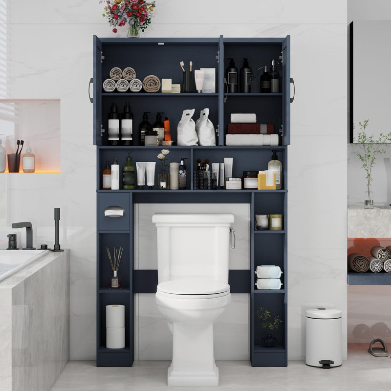 Over The Toilet Storage Cabinet With 3 Barn Doors, Blue