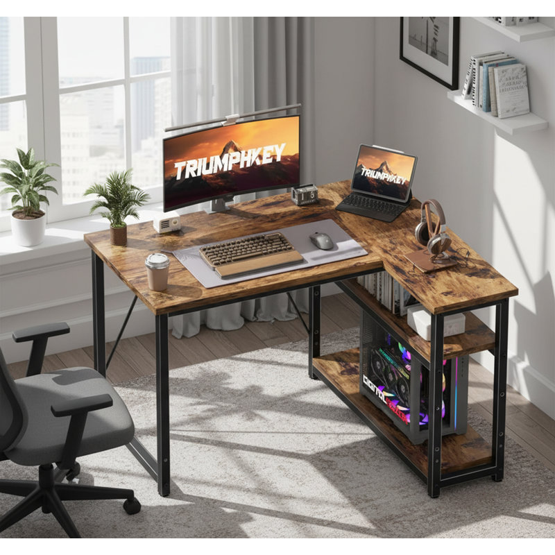 L-Shaped Metal Base Computer Desk
