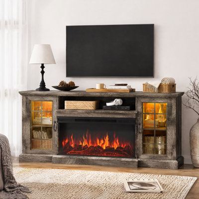 Meuble télé avec foyer électrique 36 po et armoire en verre Farmhouse