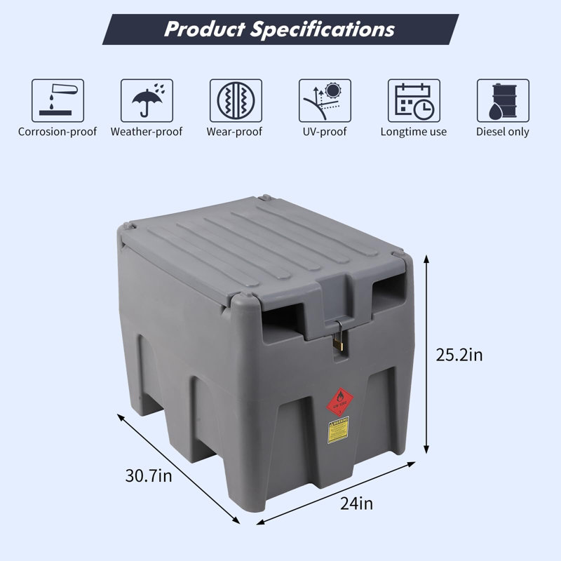Réservoir de carburant 58 gallons avec pompe de transfert électrique 12V, Gris