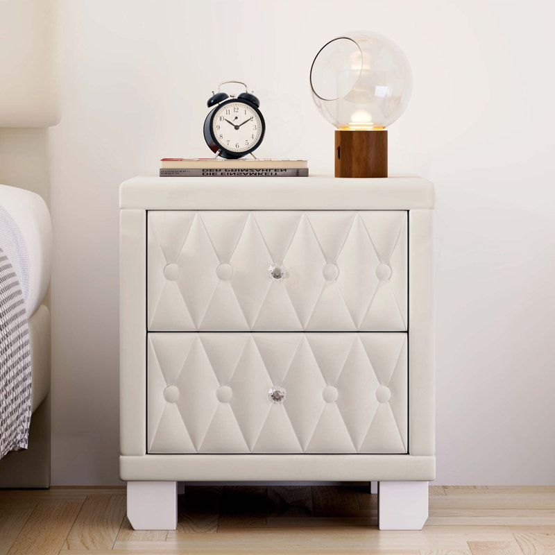 Table de chevet avec capitonnage à boutons Elegant, Beige