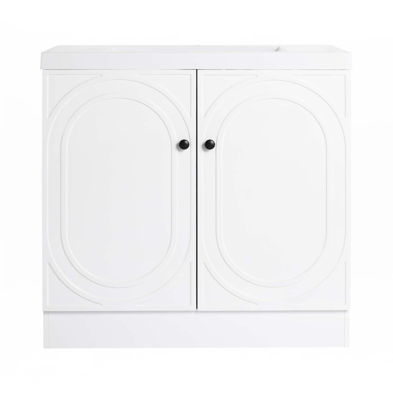 Meuble-lavabo autoportant avec lavabo en résine blanche, Blanc, Noir