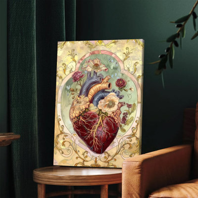 1 pièce, art mural, affiches encadrées, cœur avec accents floraux, art mural rétro sur toile pour la décoration intérieure