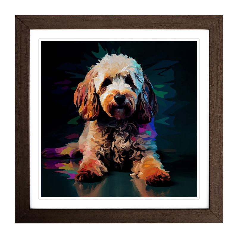 Cockapoo Glitch Art - Single Picture Frame Print on Wood, Walnut
