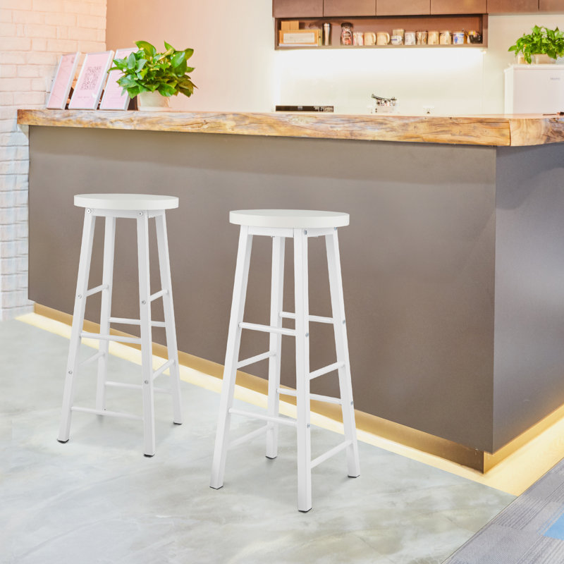 Haydenville Upholstered Counter Stool with Metal Frame, White, White