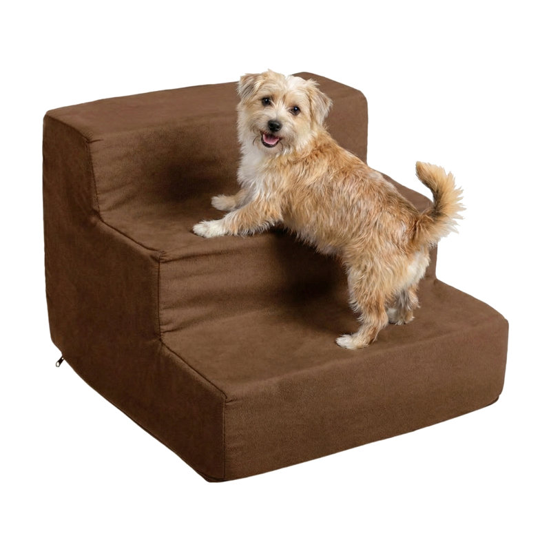 Escalier pour animaux PETMAKER à 3 marches avec housse amovible en microfibre zippée - Brun, Brun