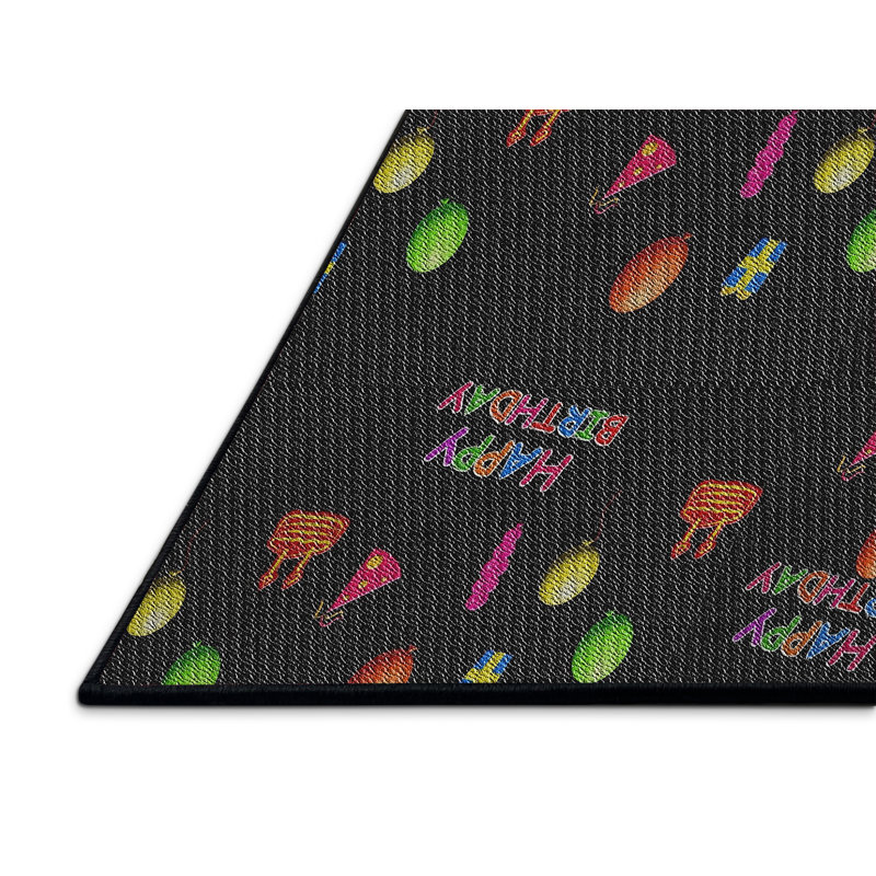 Tapis noir/vert à motifs, Rectangle 5 pi x 7 pi