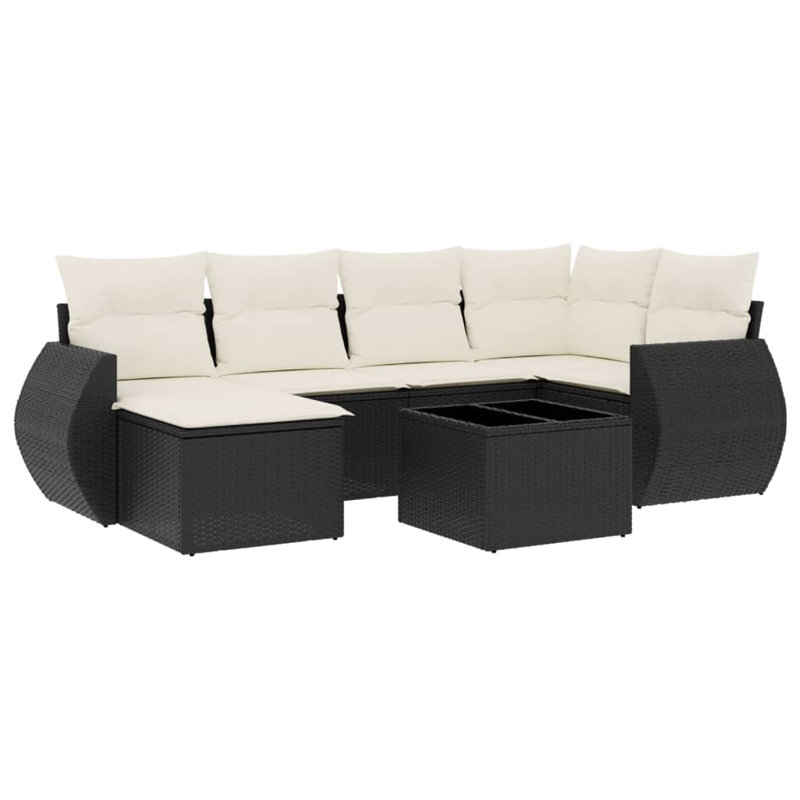 Ensemble de canapé de jardin Vidaxl, canapé noir, coussins blanc crème