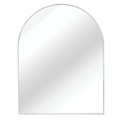 30X36 Inch Silver Metal Framed Arched Bathrrom Mirror For Wall.