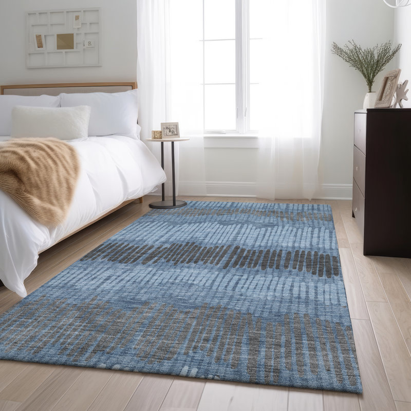 Tapis bleu Prisco lavable à la machine de qualité supérieure, Rectangle 10 pi x 14 pi