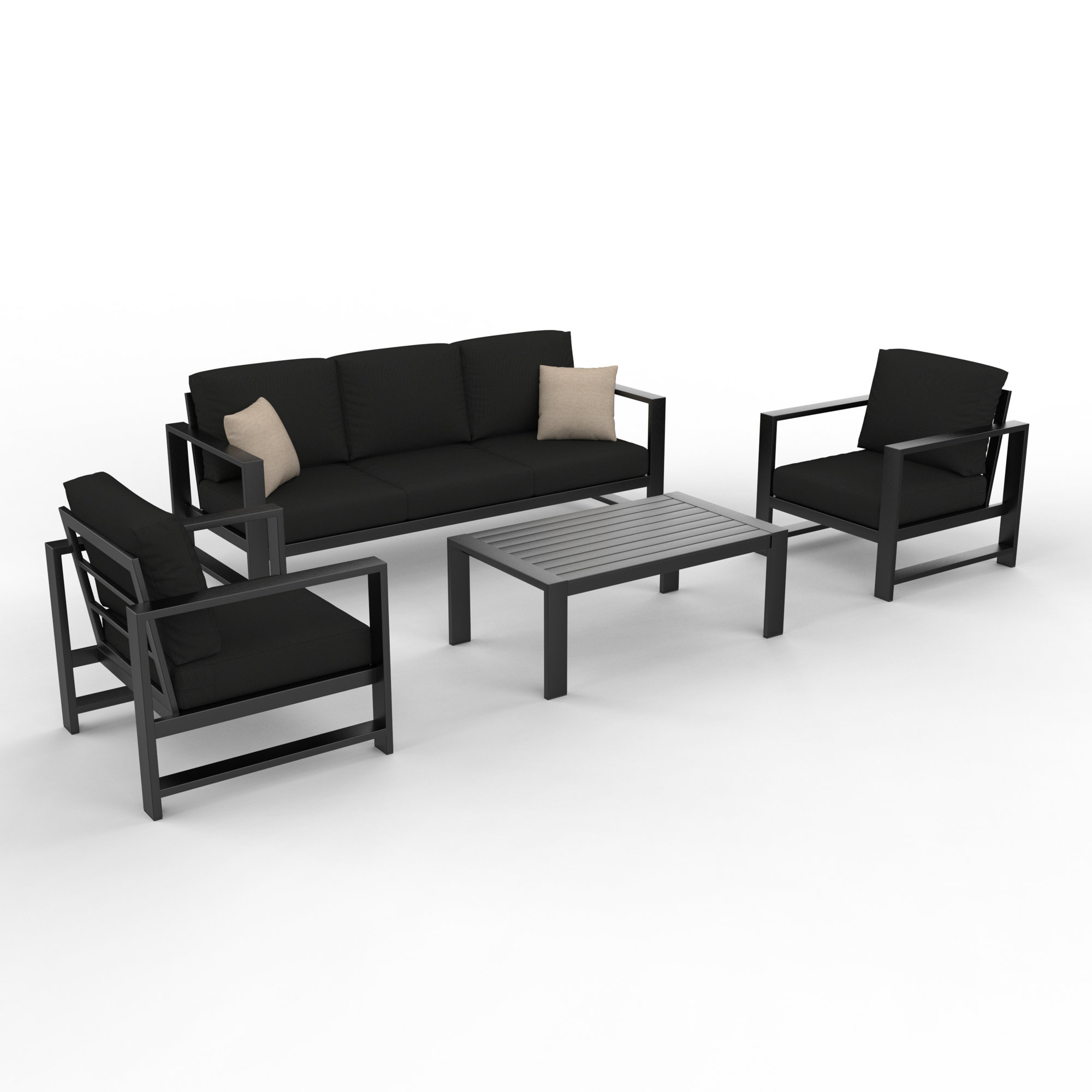 Dulcie 5 Person Seating Set with Sunbrella Cushions, Canvas Black Sunbrella® Canvas