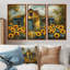 Jaune jaune brun champ de tournesols à la grange - ensemble de tournesols d'art mural-857079017-857079060