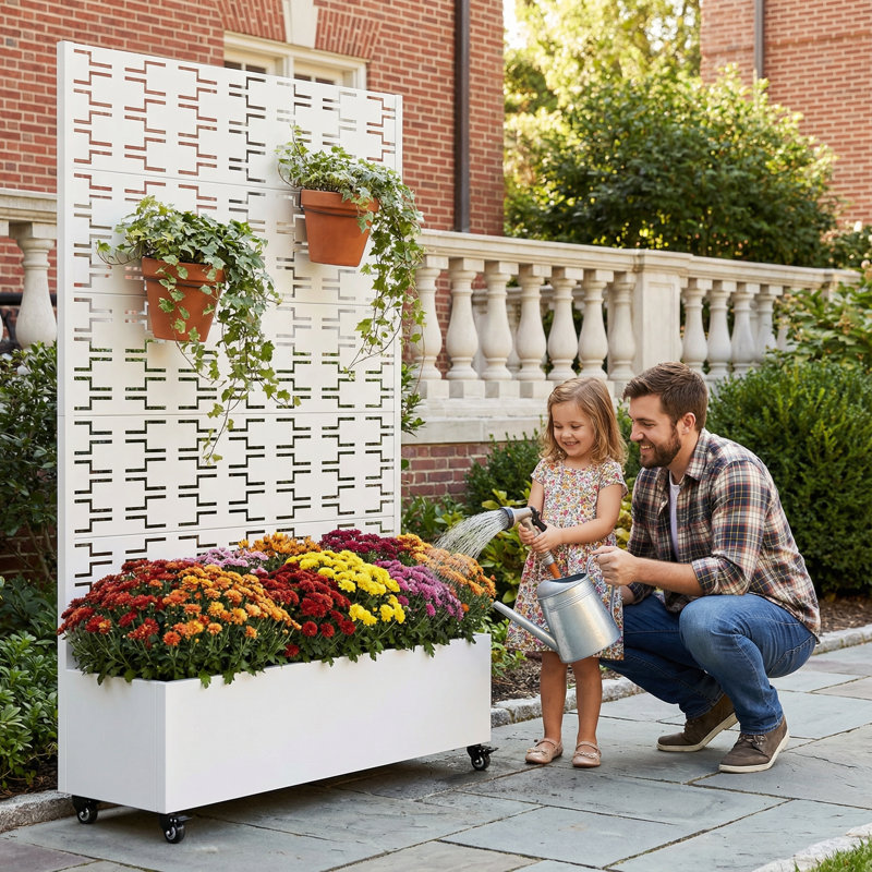Boîte à fleurs en métal galvanisé avec treillis Forson, H 72 po x l 47 po x P 16 po, Blanc