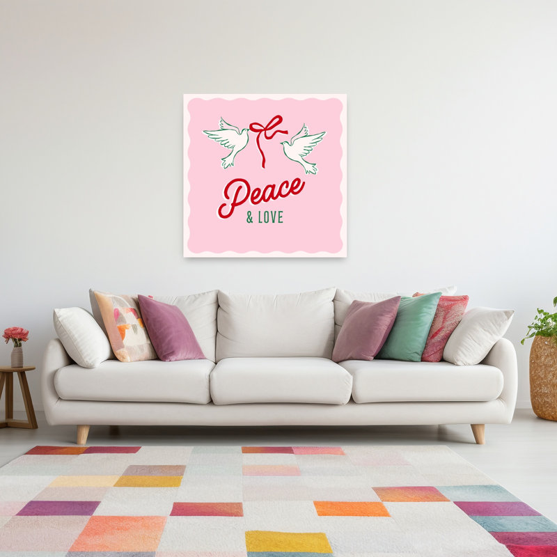 Peace And Love Doves Elegant Peaceful Romantic Bird Wall Art Print by Dominique Vari - Wrapped Canvas Print