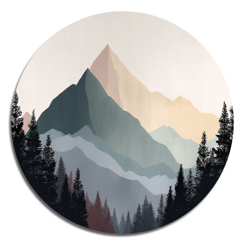 «Morning Mist On The Mountain Horizons» - Décoration murale ronde en métal, L 23 po x H 23 po