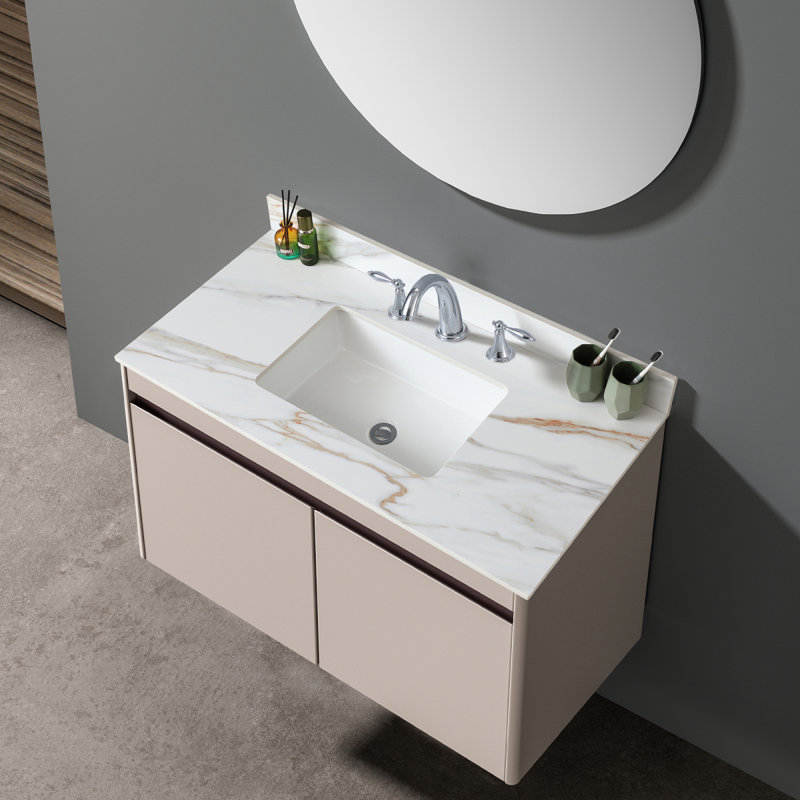 43 comptoir de meuble-lavabo en marbre 43 po, comptoir de salle de bain avec lavabo central encastré rectangulaire et dosseret de 4 po de hauteur, comptoir à 8 trous pré-percés, carrare avec veines