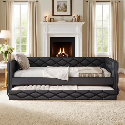 Daybed With Trundle, Upholstered Sleeper Sofa With Led Lights And Wheels For Bedroom, Living Room Or Office by Mercer41