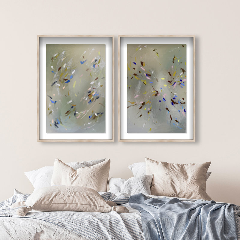 Spontaneous Traces Set Set by Oliver Gal, 62"H x 42"W, Natural Oak Shadowbox