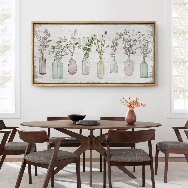 Reproduction d'art sur toile encadrée, "Wildflower Plants In The Glass Bottle", H 30 po x l 60 po, Naturel