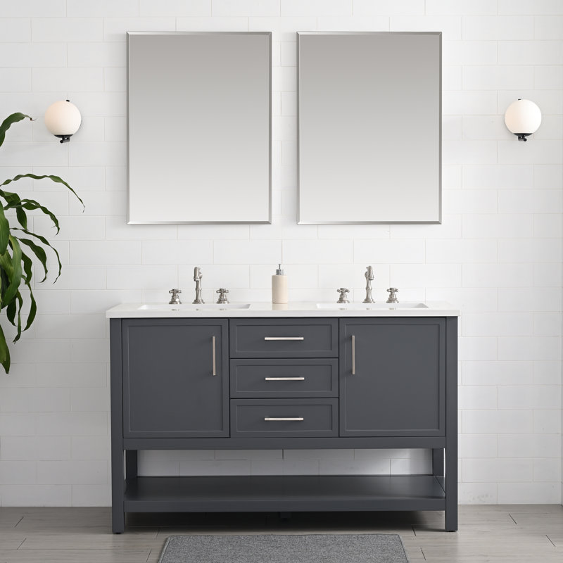 Ensemble de meuble-lavabo double 54 po Vicini, Gris foncé