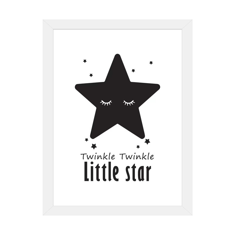 Twinkle Little Star - impression d'art graphique, H 24 po x l 16 po x P 1 po, Papier encadré blanc, Blanc
