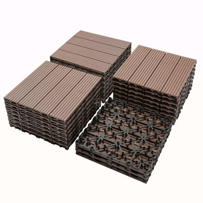 Ensemble de 20 tuiles de terrasse en bois et en plastique composite, les terrasses en composite durable résistent à la rouille, à l'eau, aux intempéries, faciles à bricoler et à entretenir, idéales pour les patios, les balcons et les toits