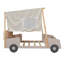 Lit double en bois pour enfants en forme de voiture avec coussin, toile de plafond et lumières DEL - Naturel