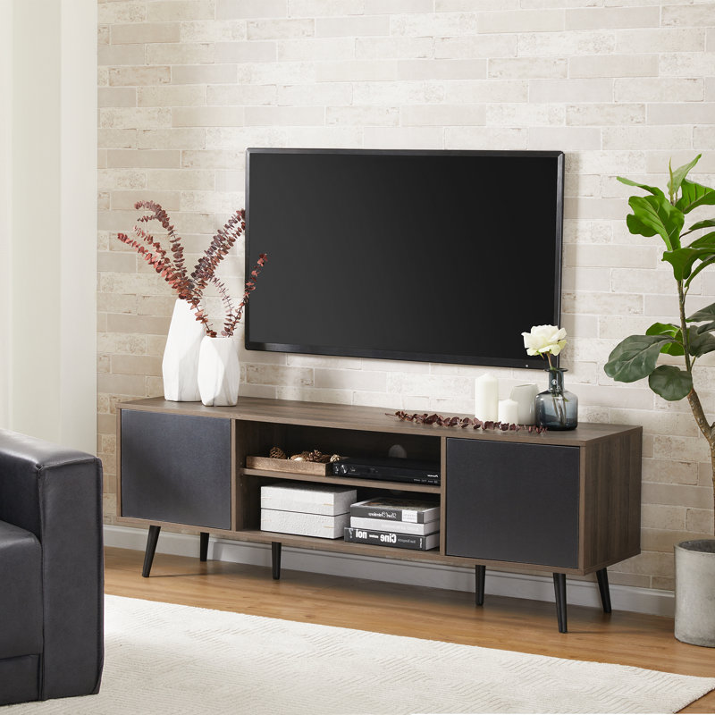 Meuble télé pour téléviseur de 65 po ou moins Brizia, Noir/brun, H 20,8 po x l 60,6 po x P 15,6 po