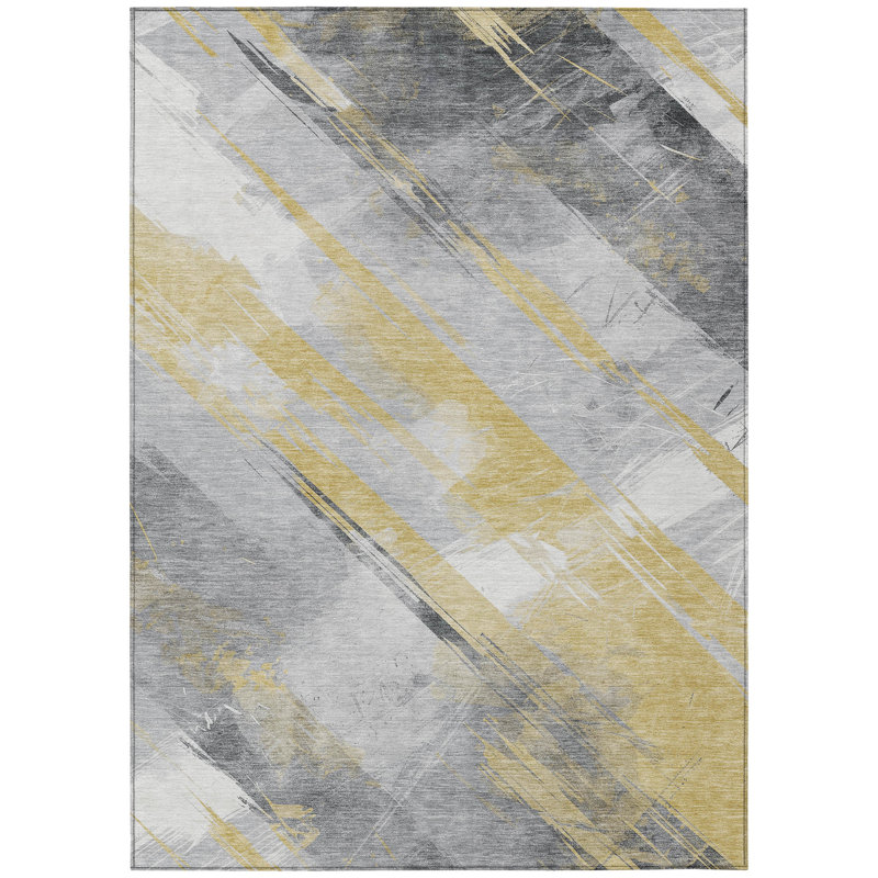 Tapis intérieur lavable rayé doré et gris 9 pi x 12 pi