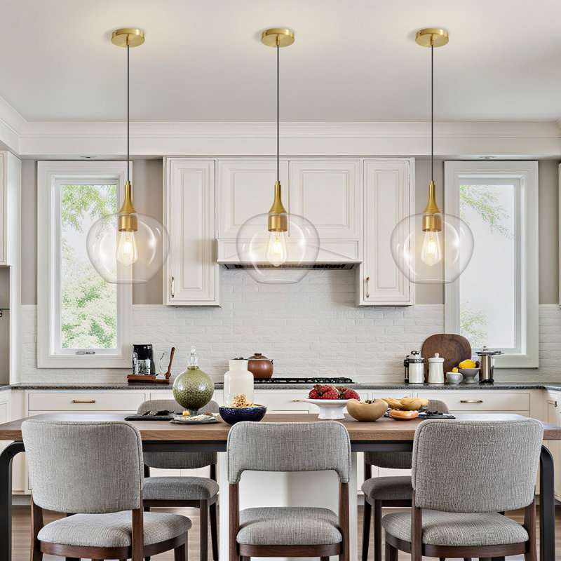 1 - Light Gold Kitchen Island Single Pendant Light With 9.45in Clear Glass Shade