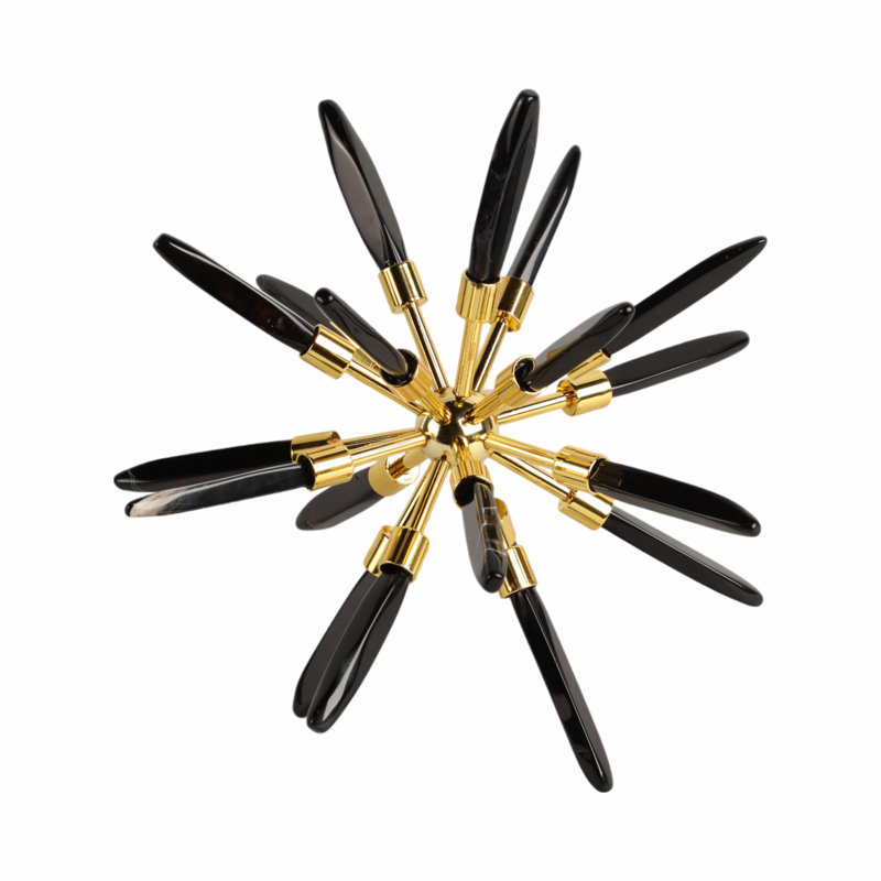 Decorative Metal and Glass Stone Starburst Sculpture Object for Tabletop Decor - Statue Accent for Living Room or Home Decoration - 10", Black