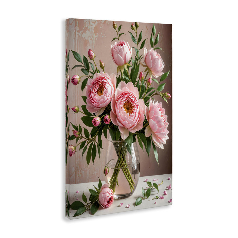 Élégantes pivoines dans un vase, art mural par Yuri Khrushch, H 24 po x l 16 po