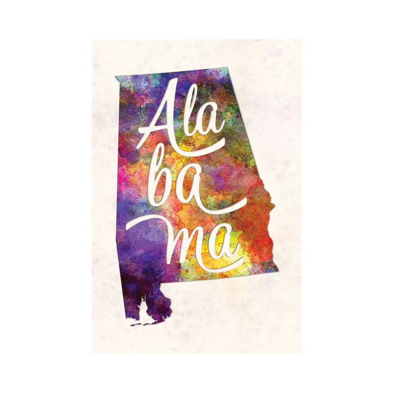 Alabama US State In Watercolor Text Cut Out by Paul Rommer - Wrapped Canvas Print, 30.48cm H x 20.32cm W x 1.9cm D