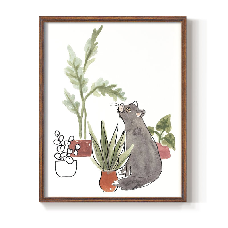 PurrfectPlantsIV Framed Print - Solid Wood, Walnut, 30" H x 24" W