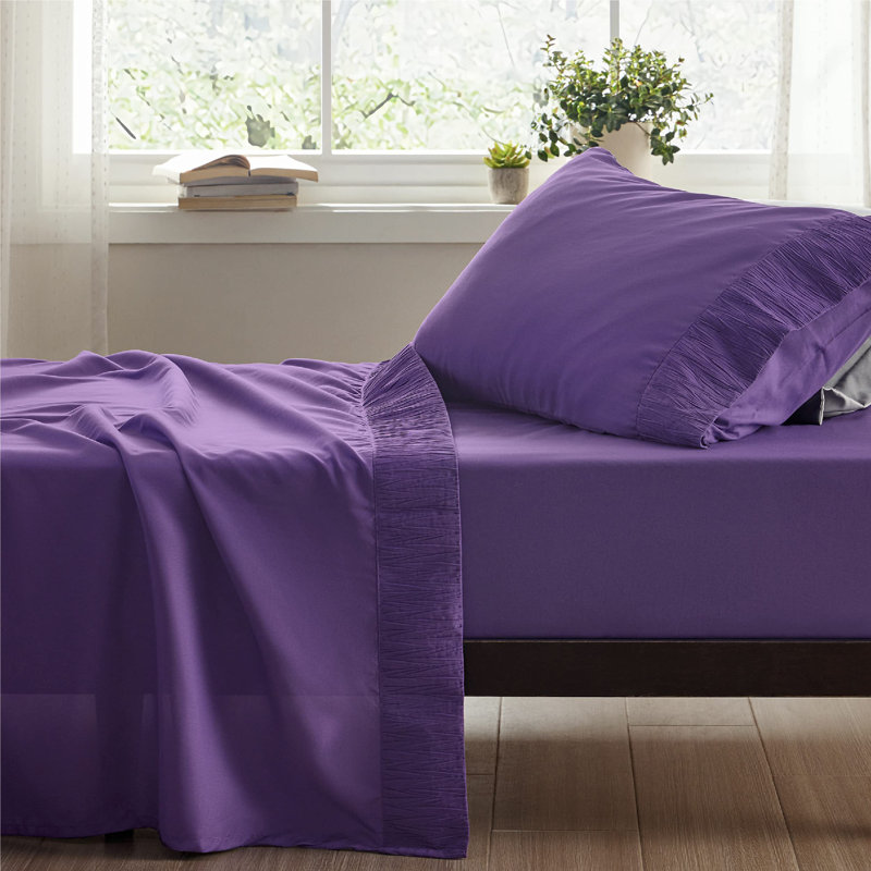 Ensemble de draps en microfibre de polyester pour literie Hotel Luxury, Ensemble de draps pour lit simple avec 1 taie d'or