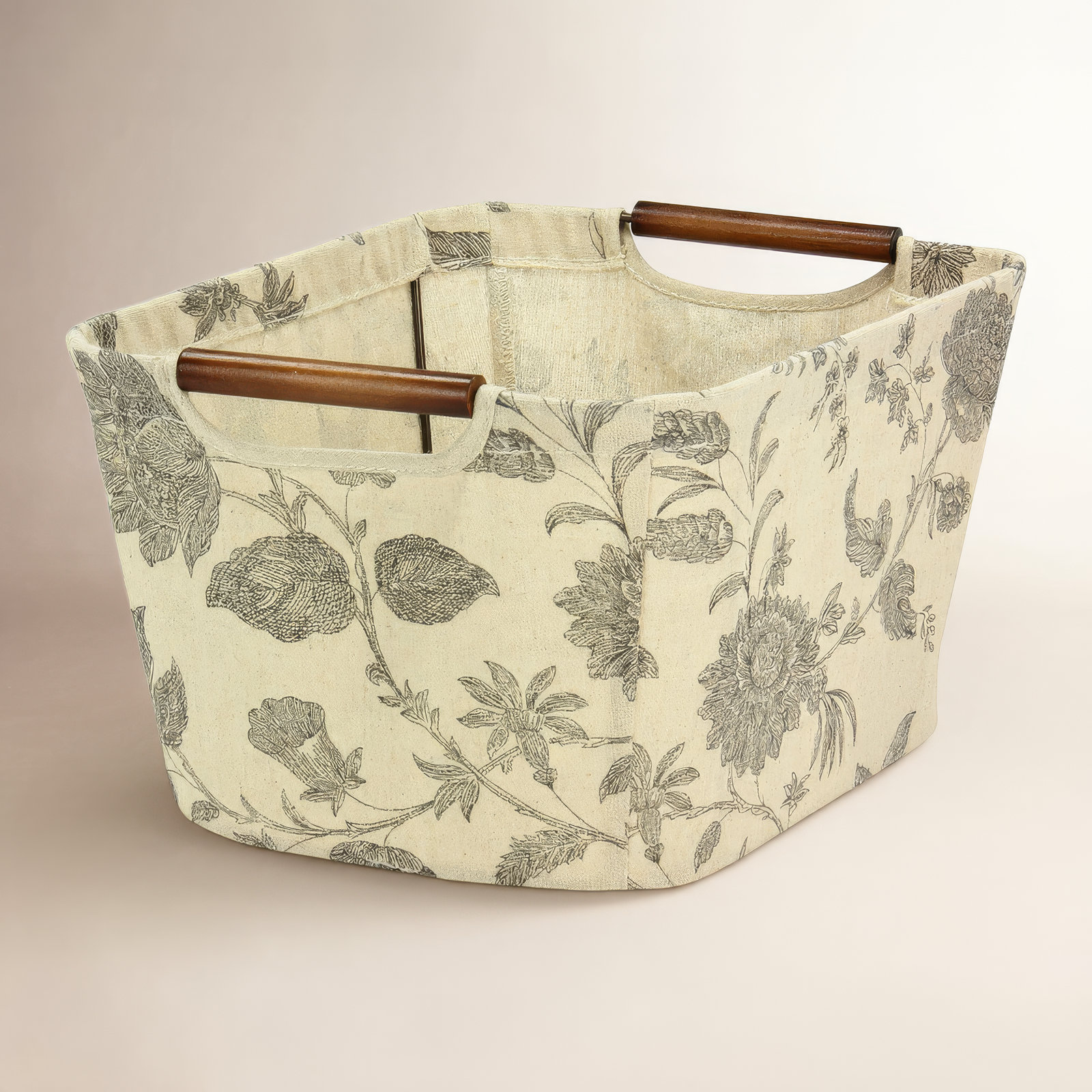 Fabric Storage Bin, 7.5" H x 13" W x 10" D, Beige/Black