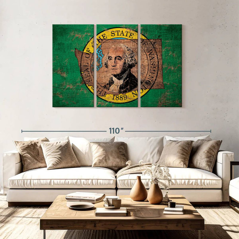 Borges State Map Over Washington Flag, 48" H x 74" W