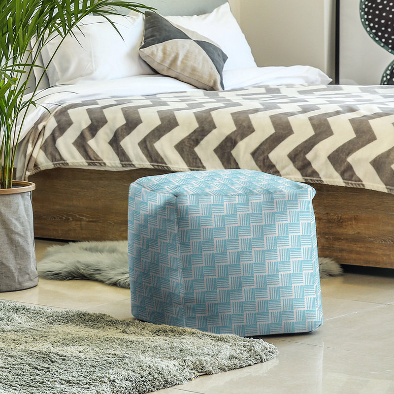 Repose-pieds cubique à rayures classic basketweave, Bleu sarcelle/Gris