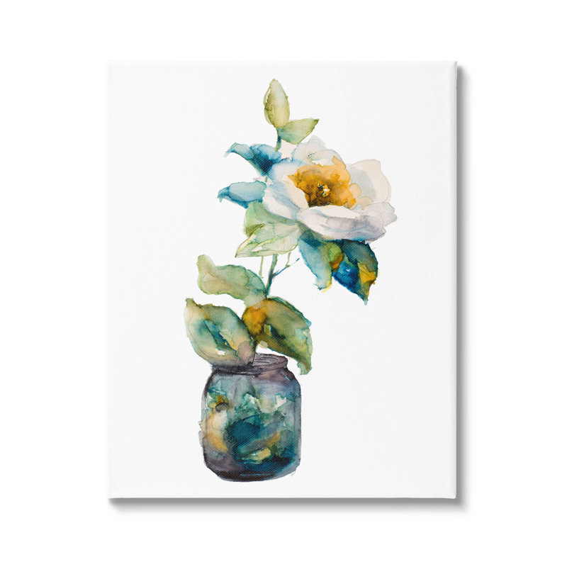Arrangement floral blanc abstrait, Toile tendue, H 16 po x l 16 po x P 1,5 po