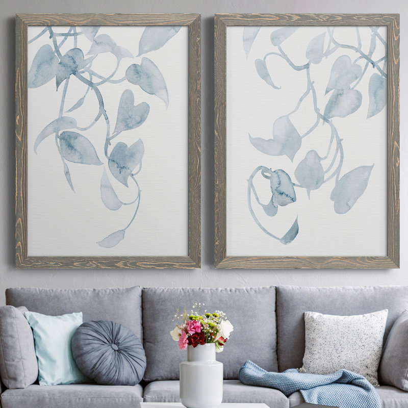 Pothos Penumbra I - ensemble de 2 peintures sur toile encadrées, Gris, H 31,5 po x l 47 po x P 1,5 po