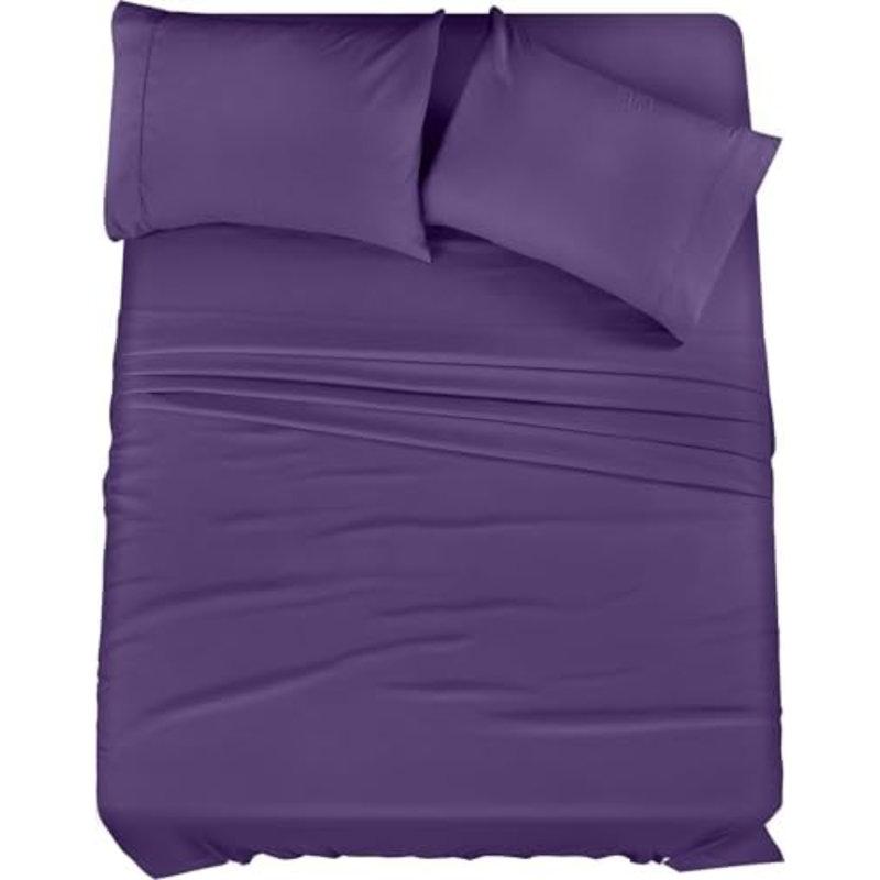 Full Sheet Set – 4 Piece Bed Sheets For Full Size Bed, Soft And Breathable Microfiber, Includes 1 Fitted Sheet, 1 Flat Sheet And 2 Pillowcases (Egg Plant)