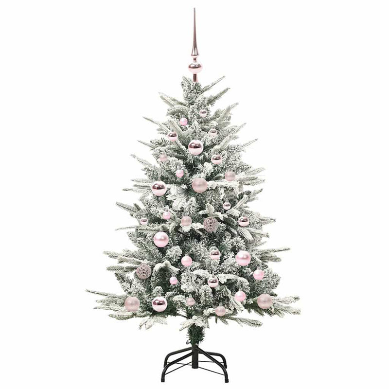Artificial Pre-lit Christmas Tree with Ball Set, 120cm H, White/Pink