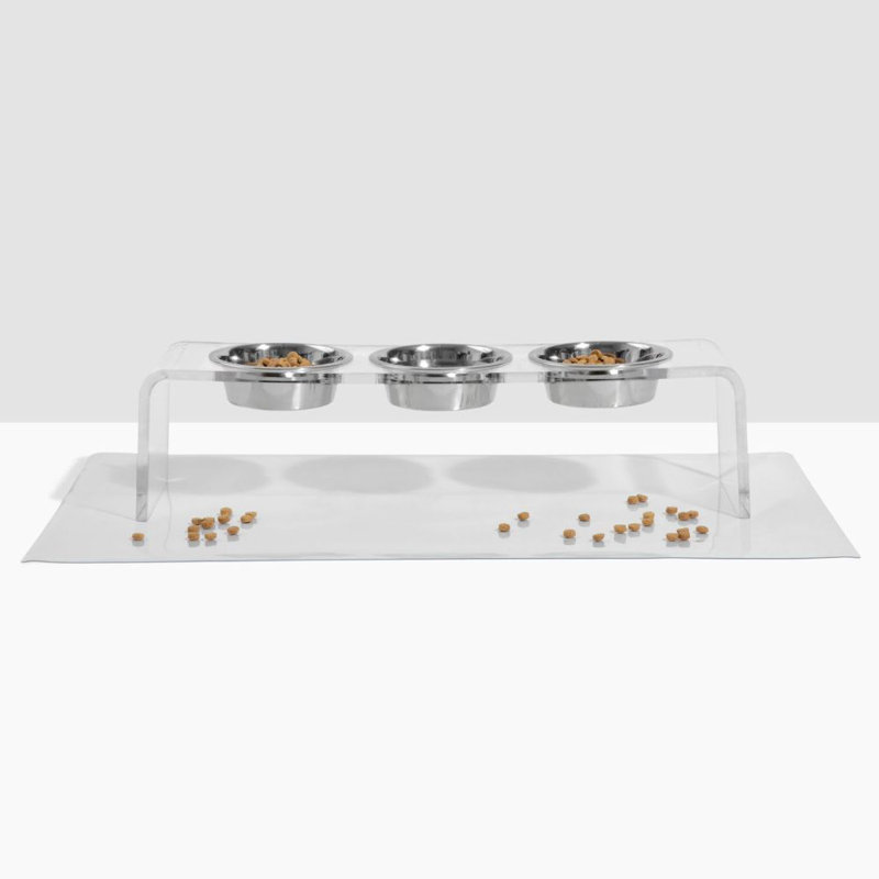 Medium Triple Dog Bowl Feeder With Silver Bowls, 3.5 cup