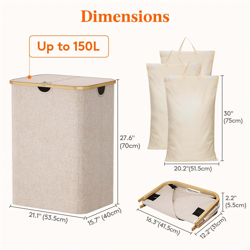 Bhargava Fabric Laundry Hamper with Handles, Beige, 70 x 53 x 40
