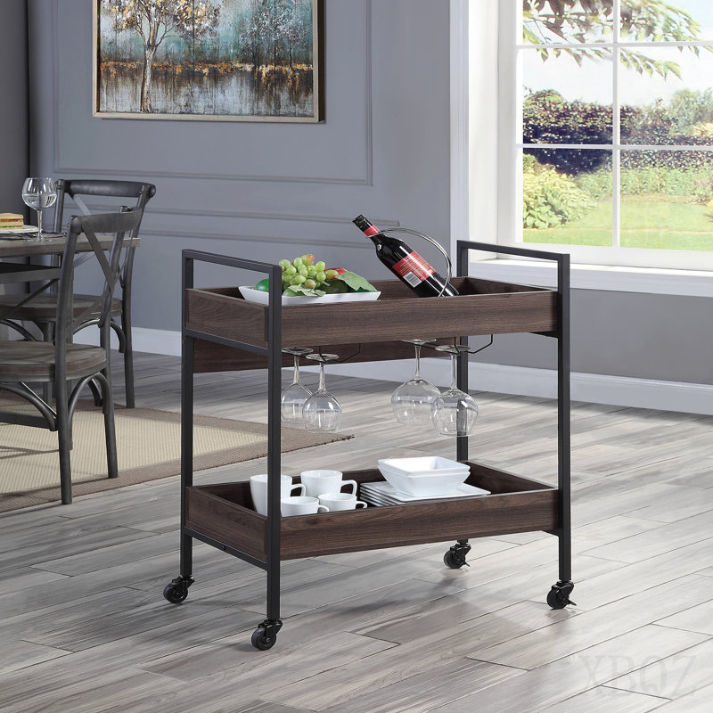 Walnut & Black Finish Serving Cart